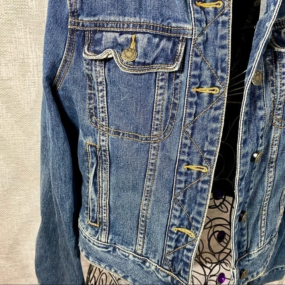Free People fitted indigo button up denim jacket size S - Picture 5 of 11